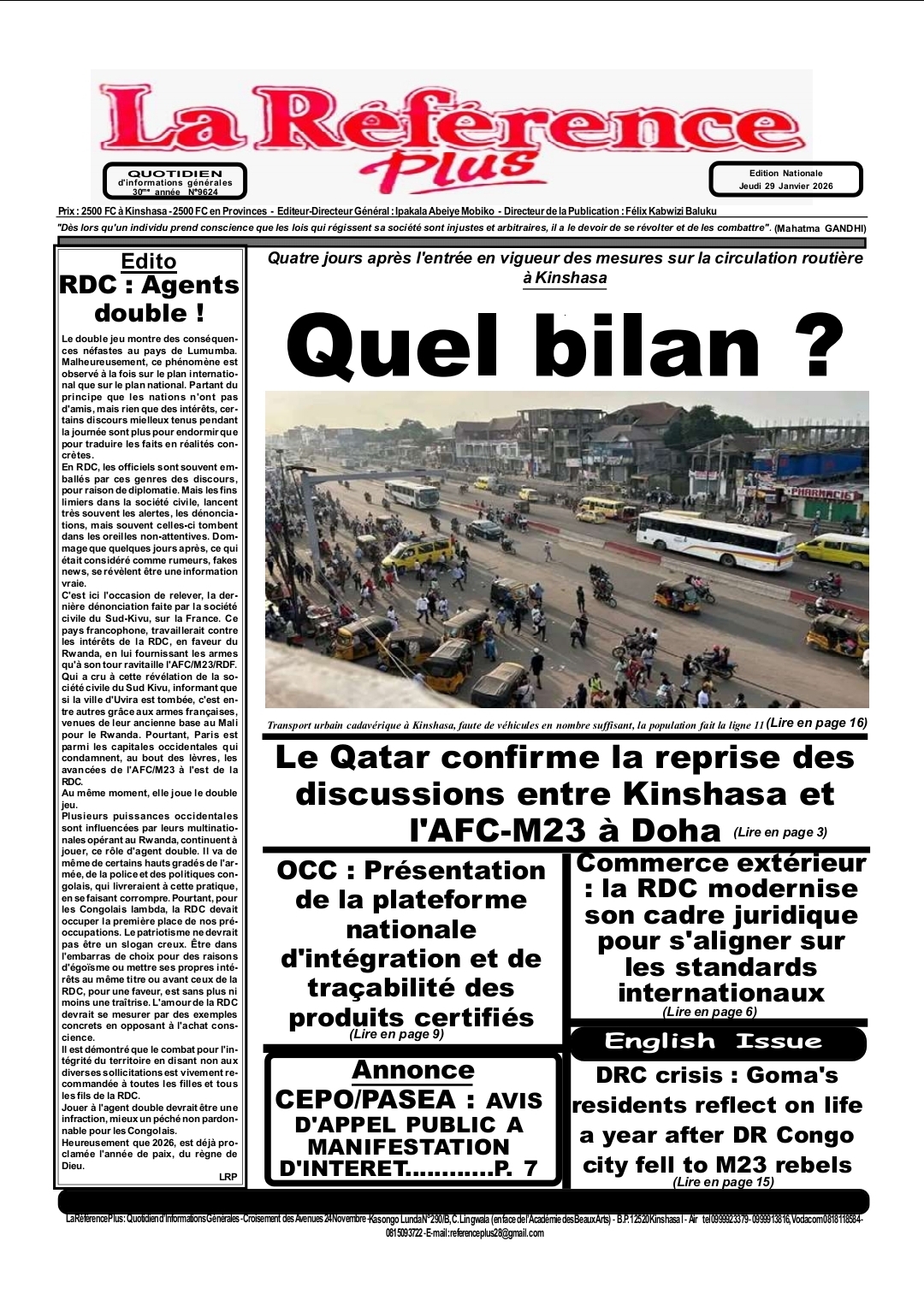 Quatre jours après l&rsquo;entrée en vigueur des mesures sur la circulation routière à Kinshasa : Quel bilan ?